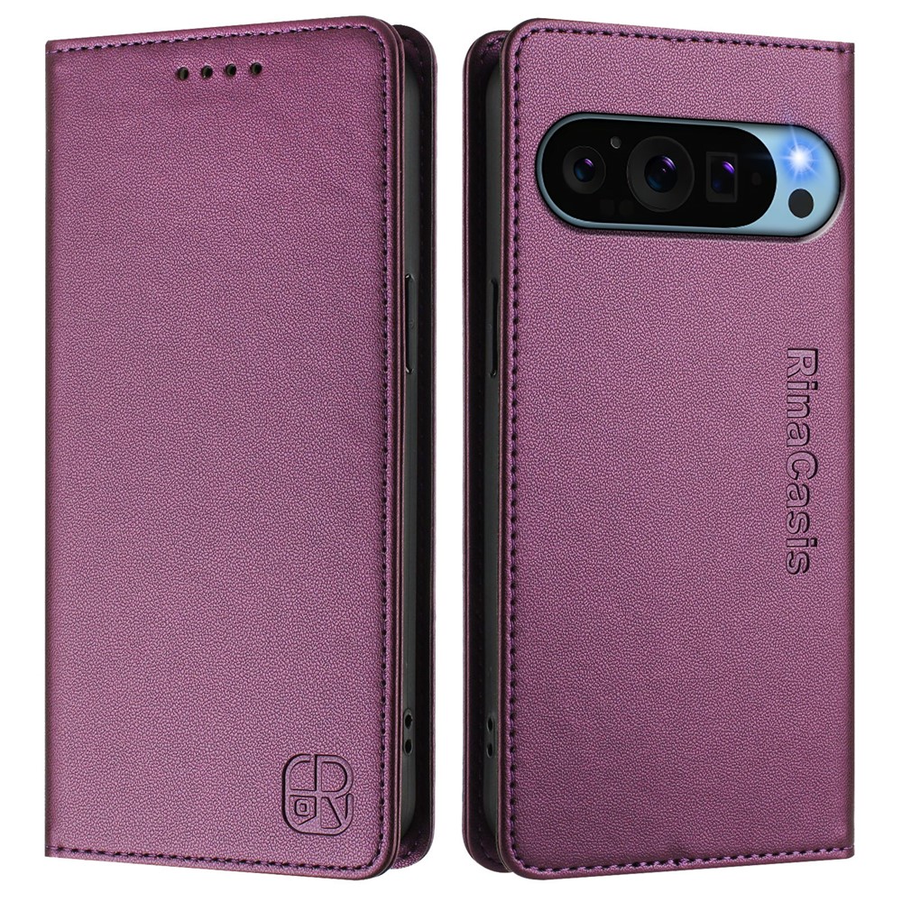 For Google Pixel 9 Pro / Google Pixel 9 Leather Case RINACASIS RC01 Phone Cover with RFID Blocking Wallet Stand - Violet