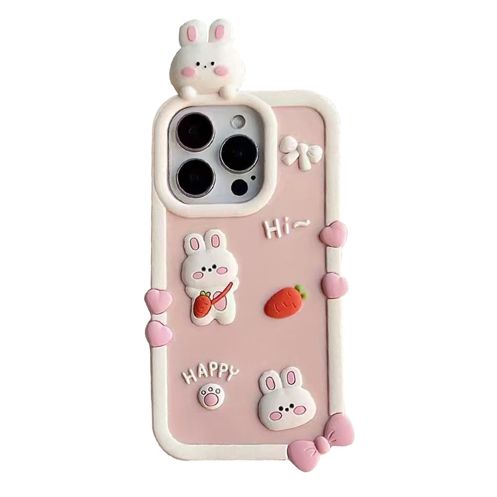 For iPhone 16 Pro Max Silicone Case Cute 3D Cartoon Carrot Rabbit Design Shockproof Phone Back Cover