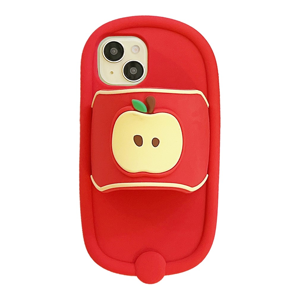 For iPhone 15 Silicone Case Unique Apple Slipper Style Shockproof Phone Back Cover - Red