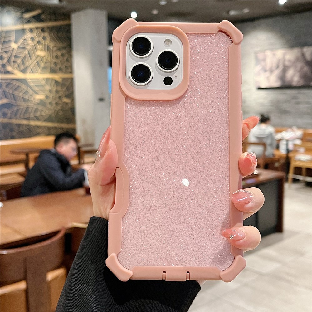 For iPhone 16 Pro Max Case Detachable 2 in 1 Glitter TPU + PC Shockproof Phone Back Cover - Rose Gold