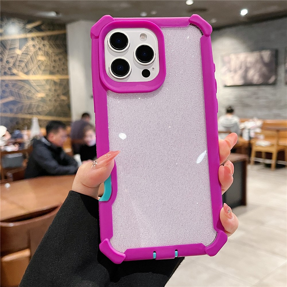 For iPhone 16 Pro Max Case Detachable 2 in 1 Glitter TPU + PC Shockproof Phone Back Cover - Red Purple  /  Blue Green