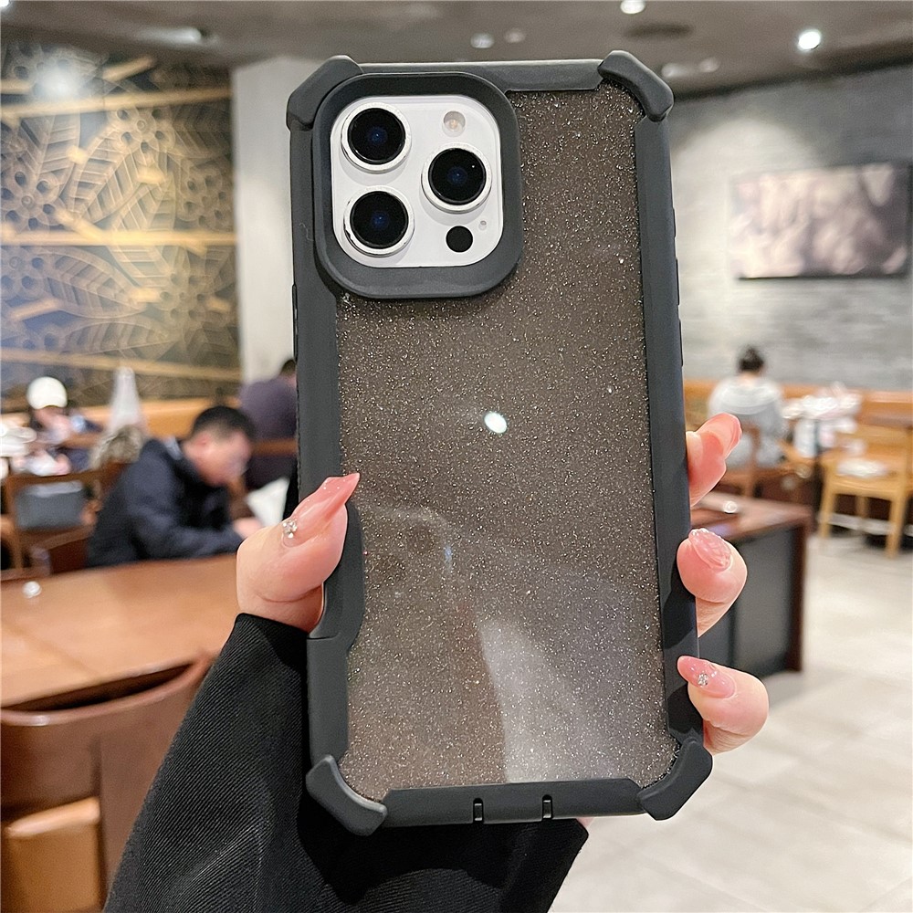 For iPhone 16 Pro Max Case Detachable 2 in 1 Glitter TPU + PC Shockproof Phone Back Cover - Black
