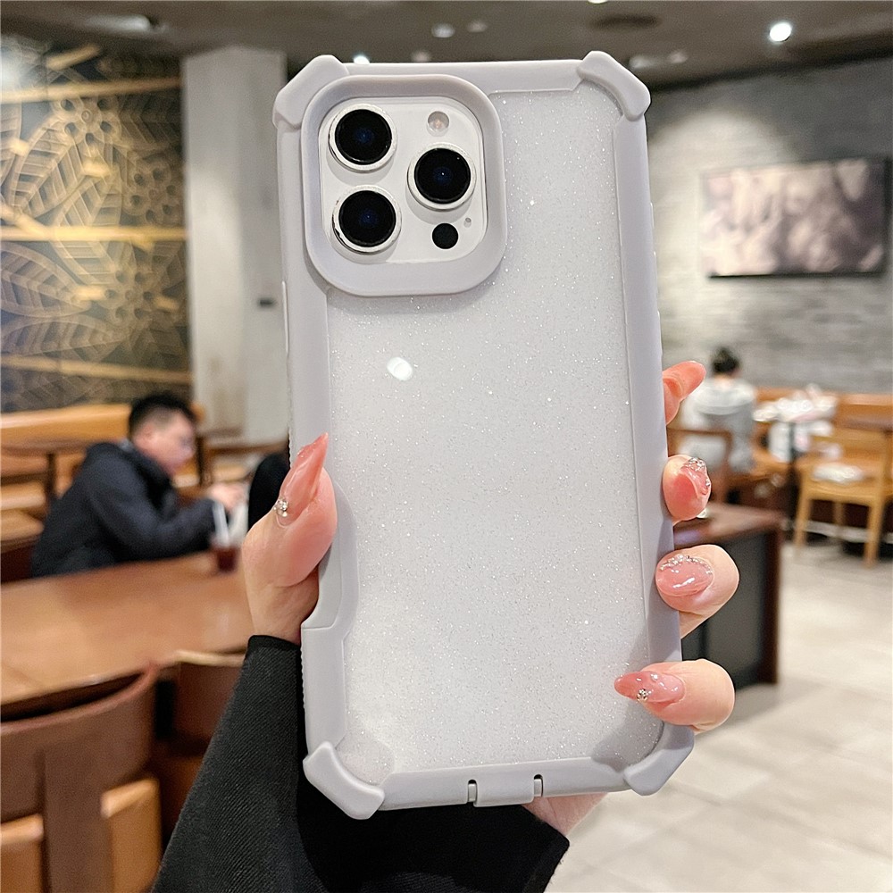 For iPhone 16 Pro Max Case Detachable 2 in 1 Glitter TPU + PC Shockproof Phone Back Cover - Grey