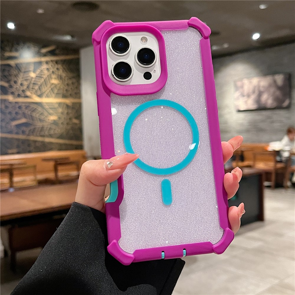 For iPhone 16 Pro Max Magnetic Case Detachable 2 in 1 Glitter TPU + PC Shockproof Phone Back Cover - Red Purple  /  Blue Green