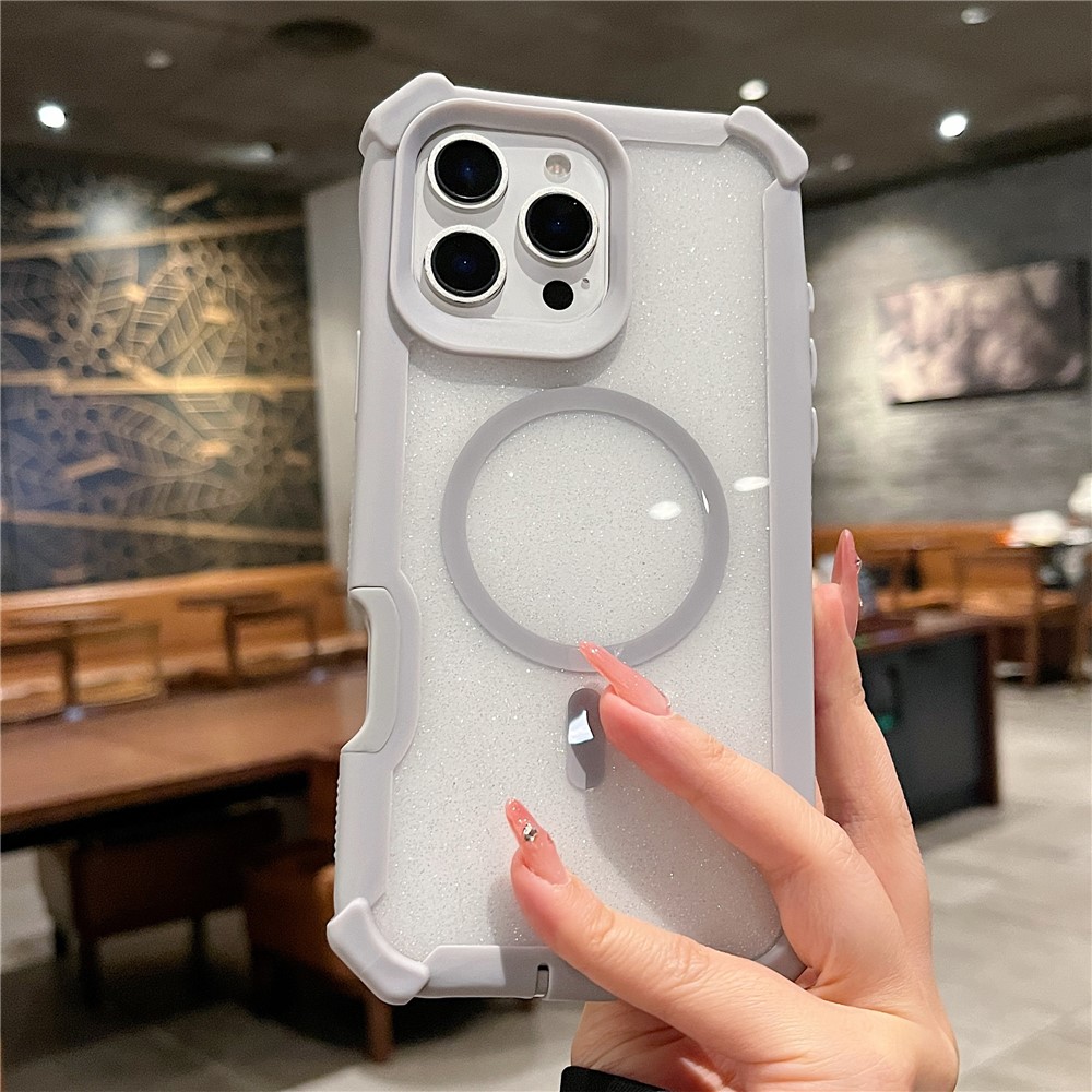 For iPhone 16 Pro Max Magnetic Case Detachable 2 in 1 Glitter TPU + PC Shockproof Phone Back Cover - Grey
