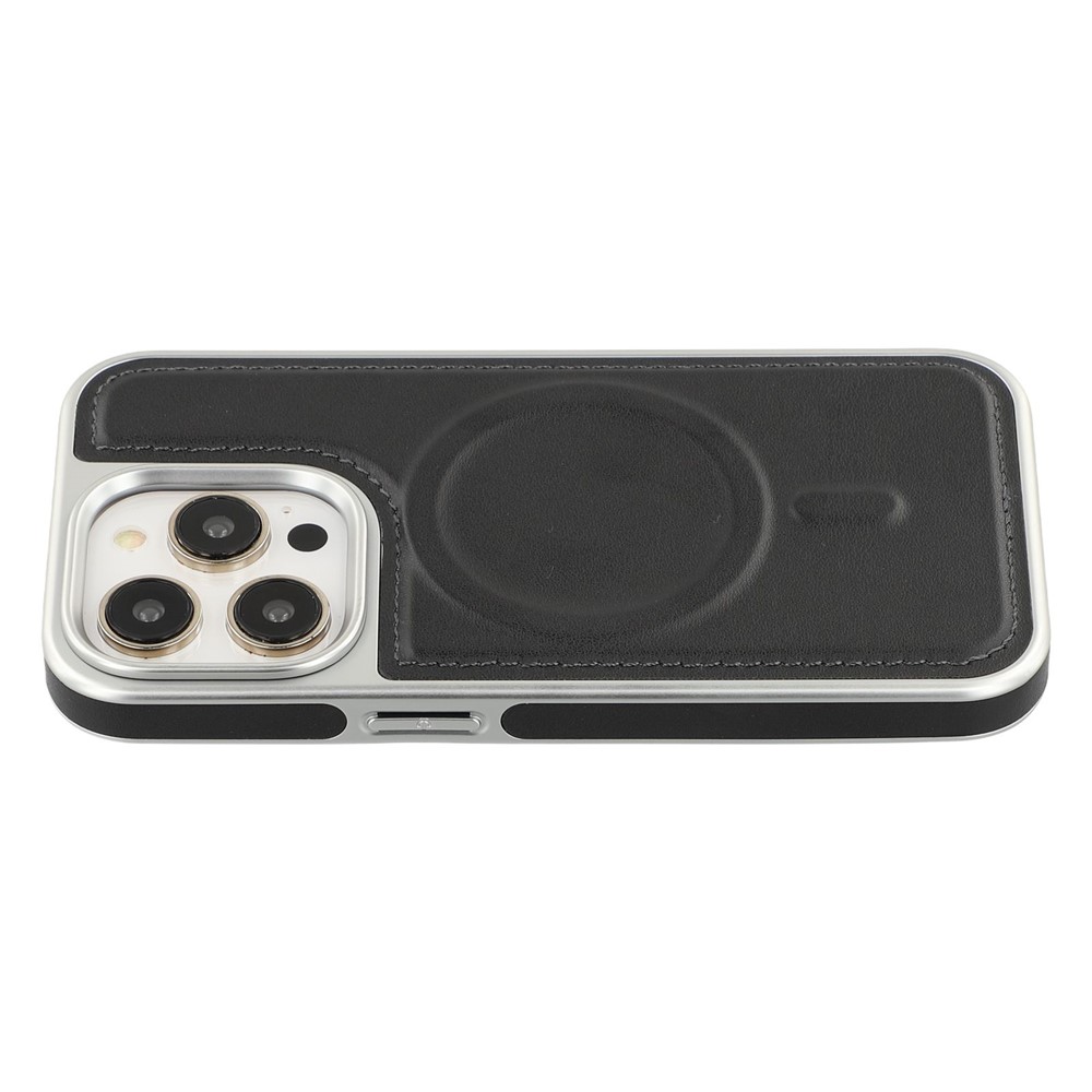 For iPhone 14 Pro Case Compatible with MagSafe Electroplating Edge PU + TPU + PC Phone Back Cover - Black