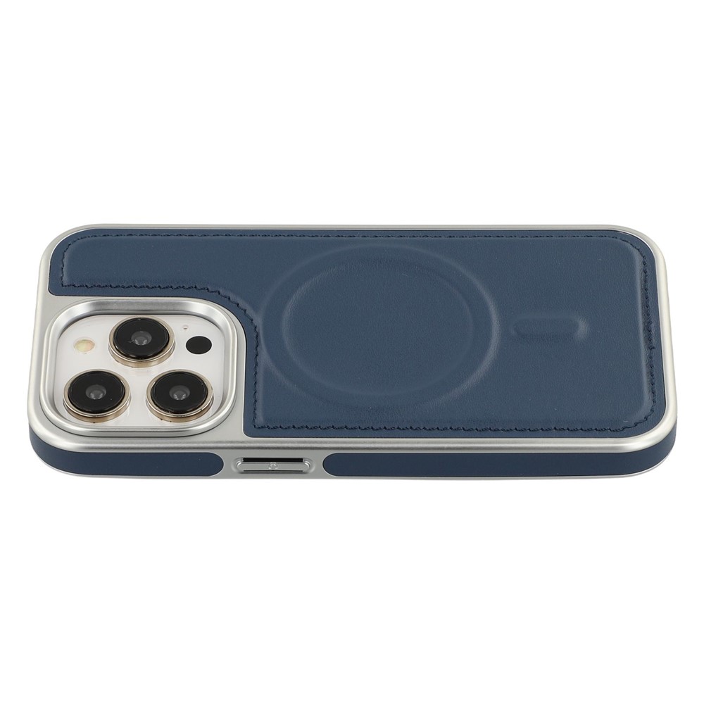 For iPhone 14 Pro Max Case Compatible with MagSafe Electroplating Edge PU + TPU + PC Phone Back Cover - Dark Blue
