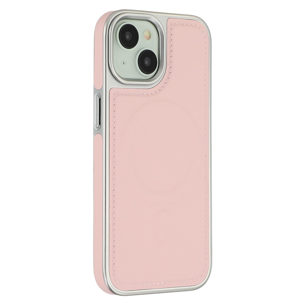 For iPhone 14 / 13 Case Compatible with MagSafe Electroplating Edge PU + TPU + PC Phone Back Cover - Pink