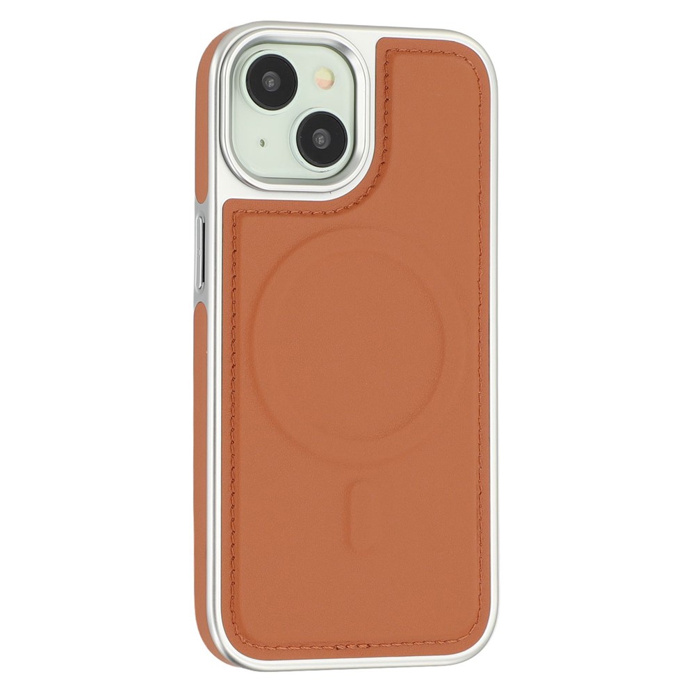 For iPhone 14 / 13 Case Compatible with MagSafe Electroplating Edge PU + TPU + PC Phone Back Cover - Brown