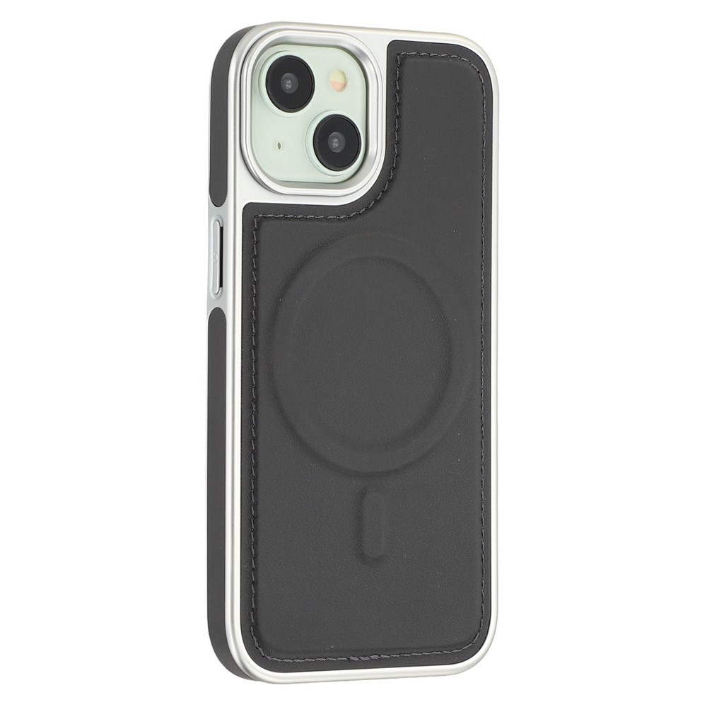 For iPhone 14 / 13 Case Compatible with MagSafe Electroplating Edge PU + TPU + PC Phone Back Cover - Black