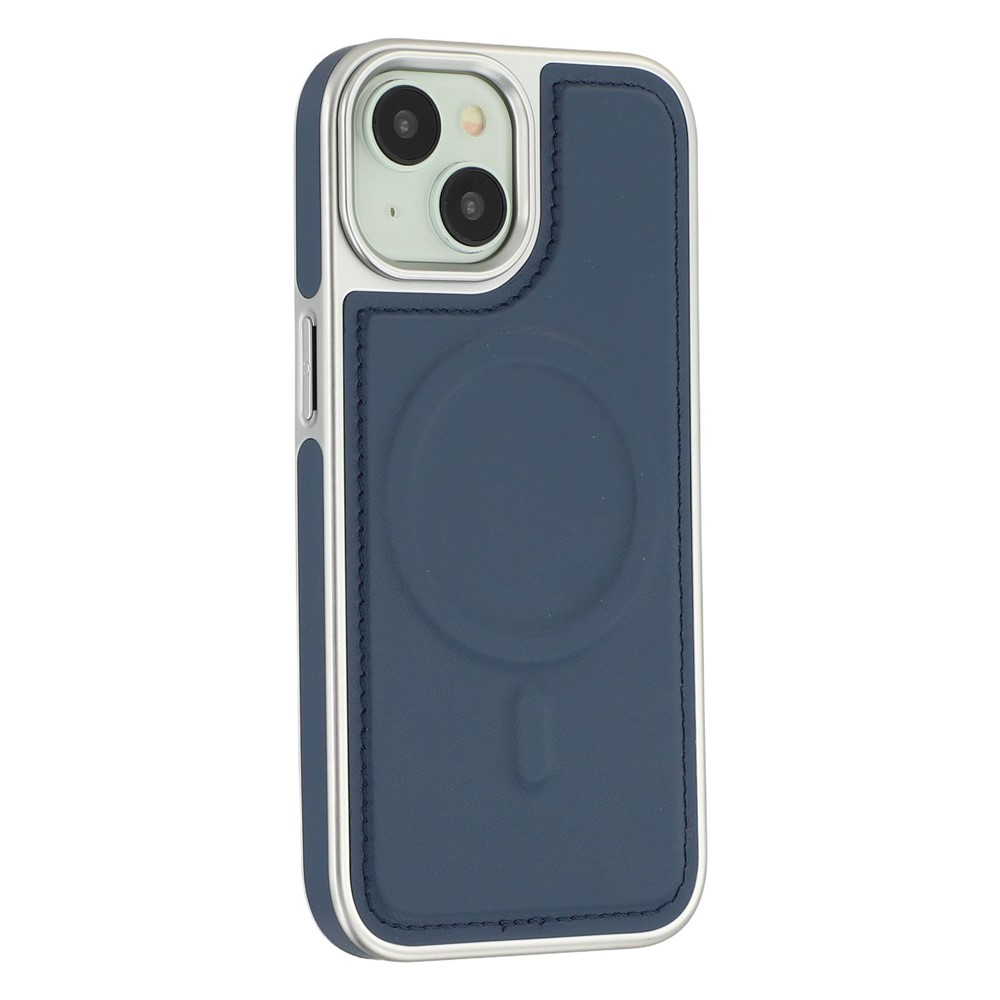 For iPhone 14 / 13 Case Compatible with MagSafe Electroplating Edge PU + TPU + PC Phone Back Cover - Dark Blue