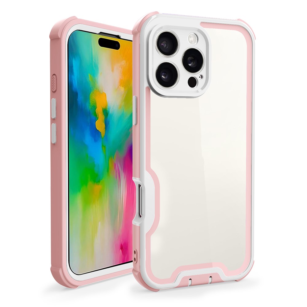 For iPhone 16 Pro Max Case Detachable 4 in 1 TPU + Acrylic + PC Shockproof Phone Cover - Rose Gold + White
