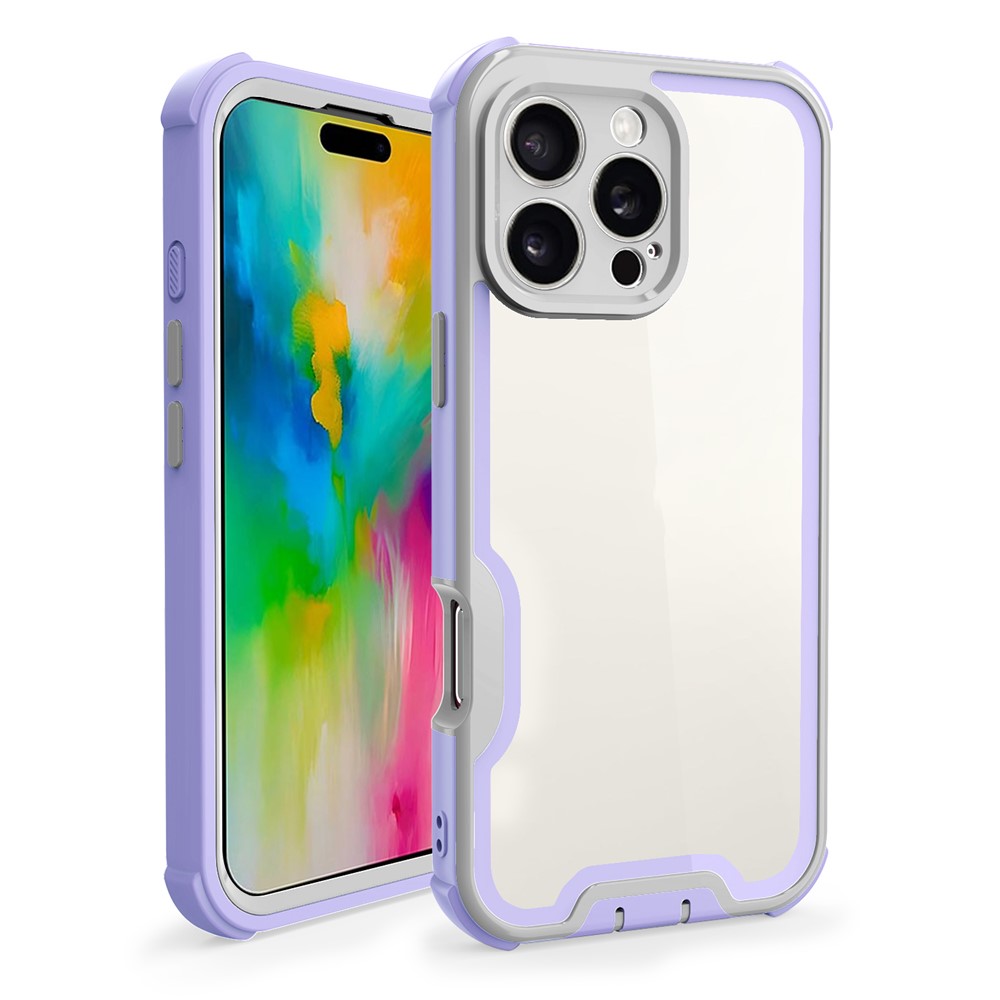 For iPhone 16 Pro Max Case Detachable 4 in 1 TPU + Acrylic + PC Shockproof Phone Cover - Light Purple + Grey