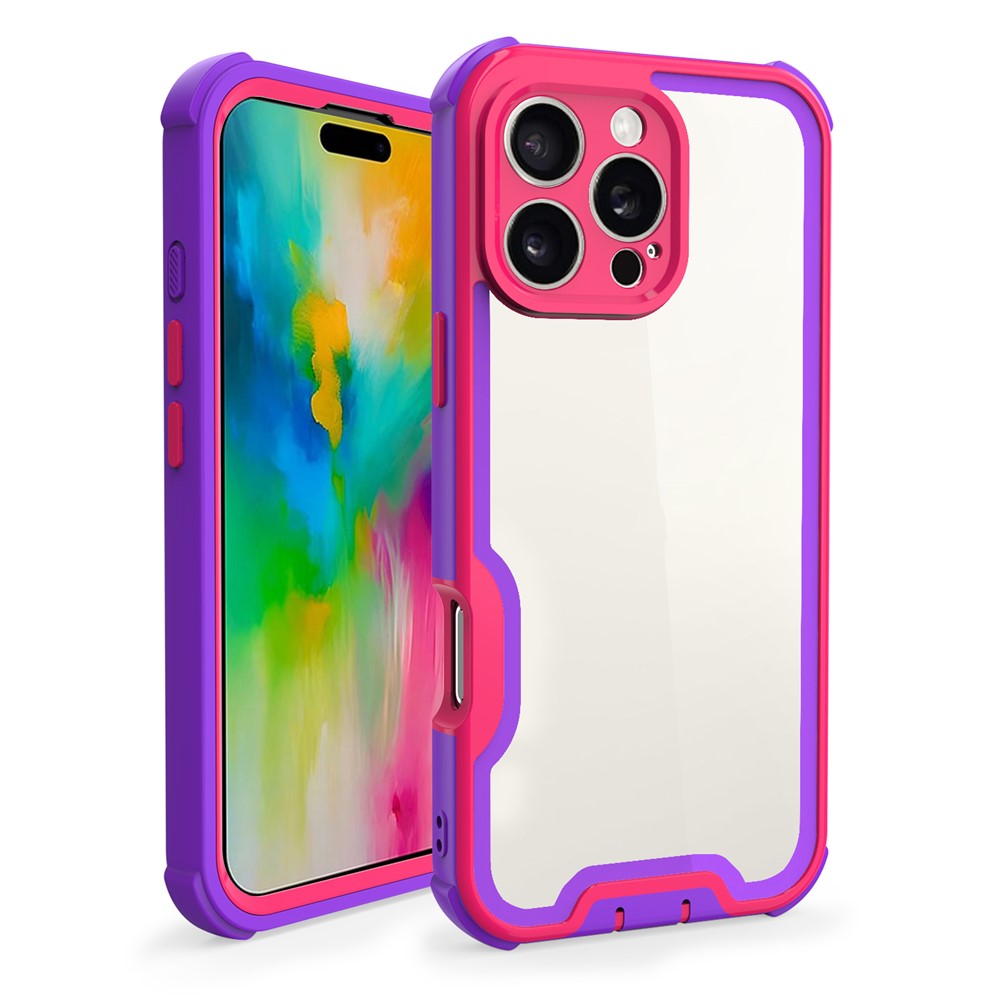 For iPhone 16 Pro Max Case Detachable 4 in 1 TPU + Acrylic + PC Shockproof Phone Cover - Blue Purple + Rose