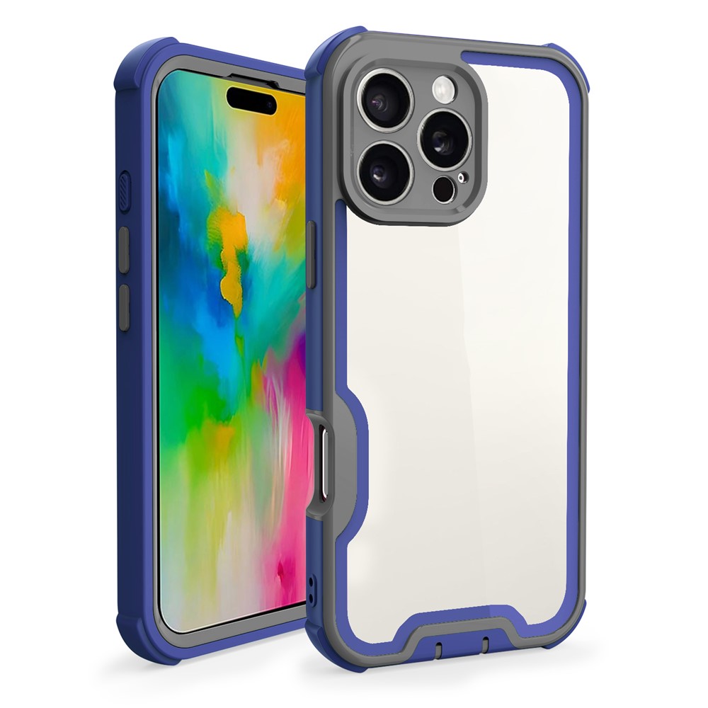 For iPhone 16 Pro Max Case Detachable 4 in 1 TPU + Acrylic + PC Shockproof Phone Cover - Sapphire + Dark Grey