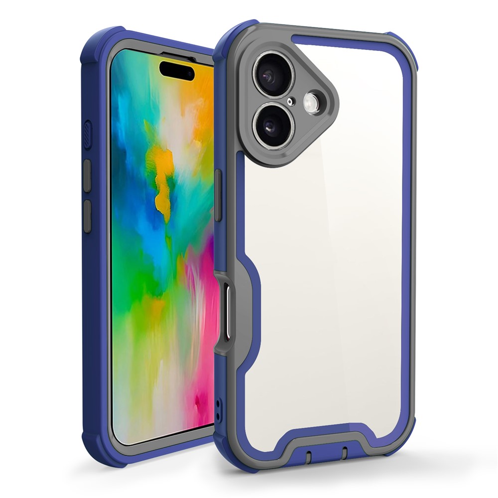 For iPhone 16 Plus Case Detachable 4 in 1 TPU + Acrylic + PC Shockproof Phone Cover - Sapphire + Dark Grey