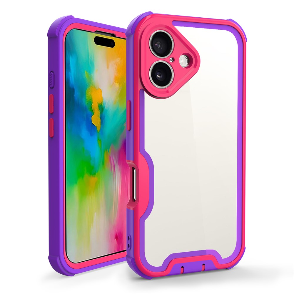 For iPhone 16 Plus Case Detachable 4 in 1 TPU + Acrylic + PC Shockproof Phone Cover - Blue Purple + Rose