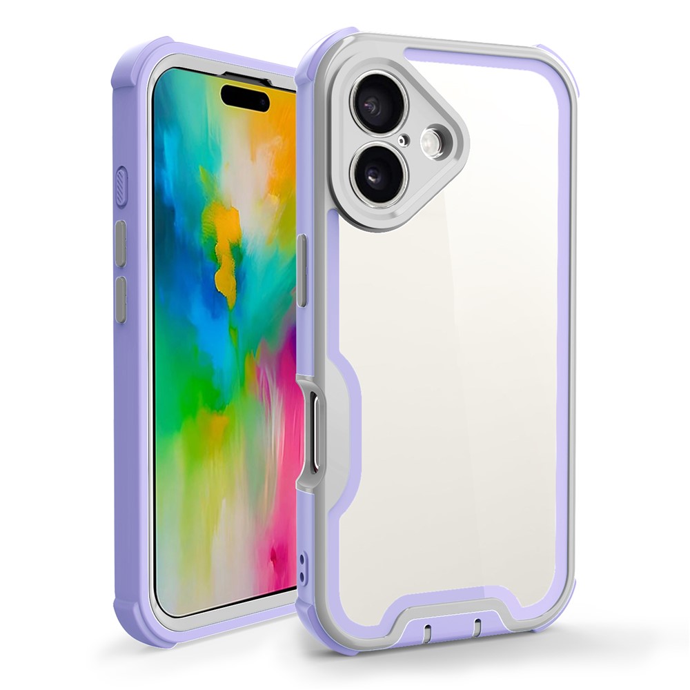 For iPhone 16 Plus Case Detachable 4 in 1 TPU + Acrylic + PC Shockproof Phone Cover - Light Purple + Grey