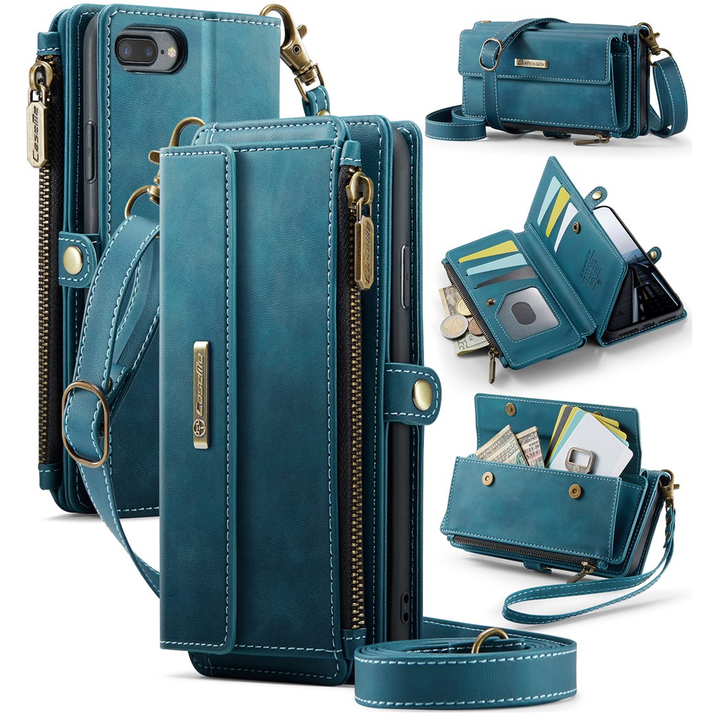 CASEME For iPhone 7 Plus 5.5 inch / iPhone 8 Plus 5.5 inch / iPhone 6 Plus 5.5 inch Case C39 RFID Blocking Zipper Wallet Stand Leather Cover with Strap - Green