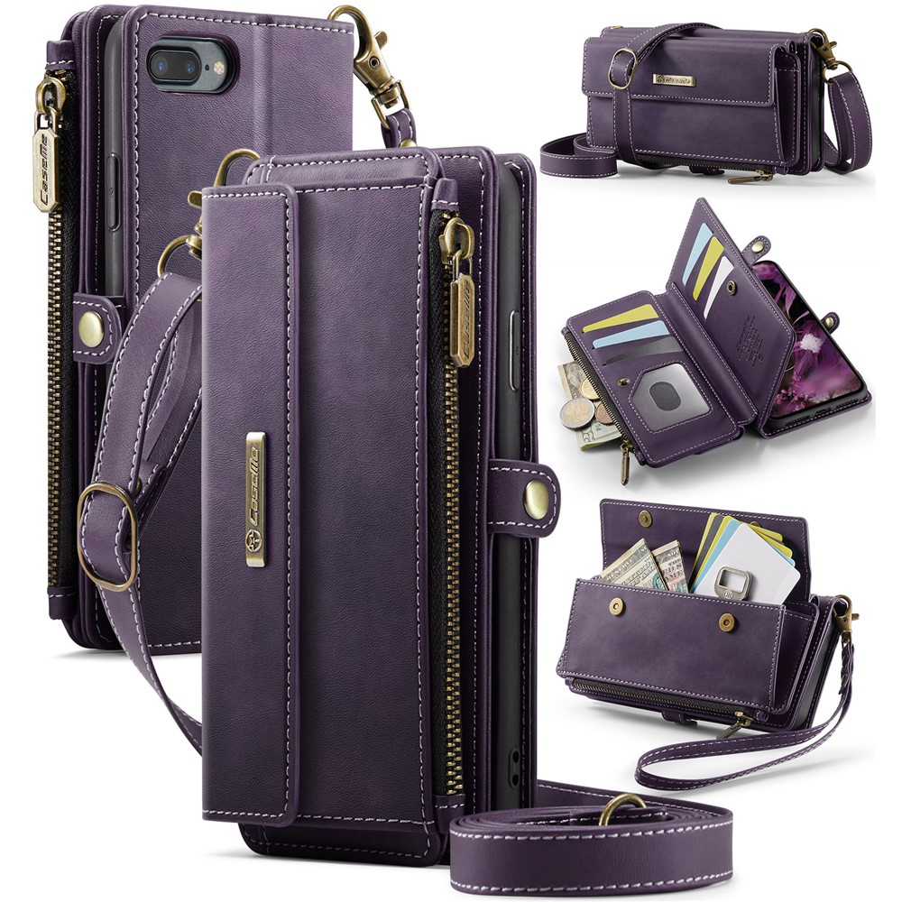 CASEME For iPhone 7 Plus 5.5 inch / iPhone 8 Plus 5.5 inch / iPhone 6 Plus 5.5 inch Case C39 RFID Blocking Zipper Wallet Stand Leather Cover with Strap - Purple