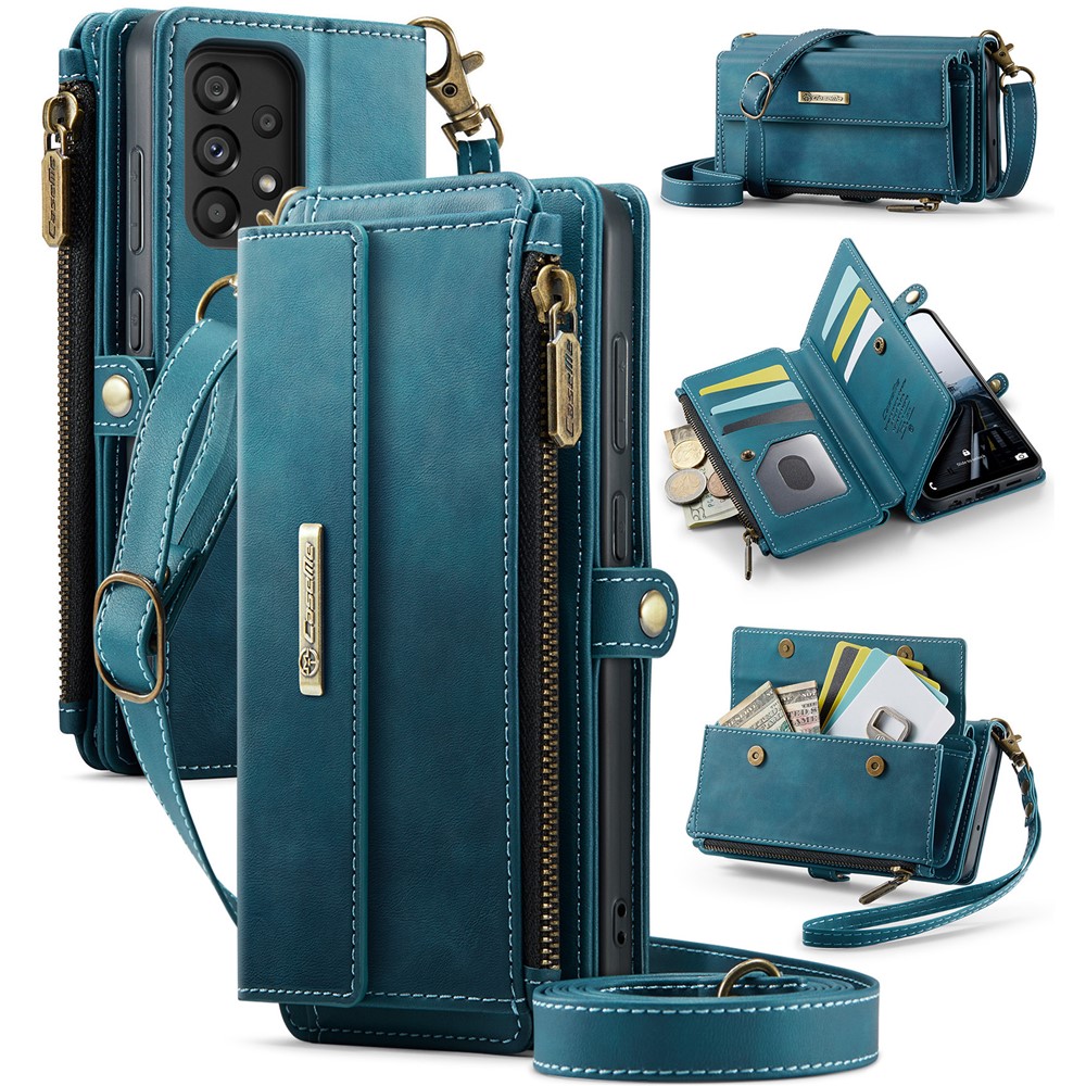CASEME For Samsung Galaxy A52 5G / Galaxy A52 4G Case  C39 RFID Blocking Zipper Wallet Stand Leather Cover with Strap - Green