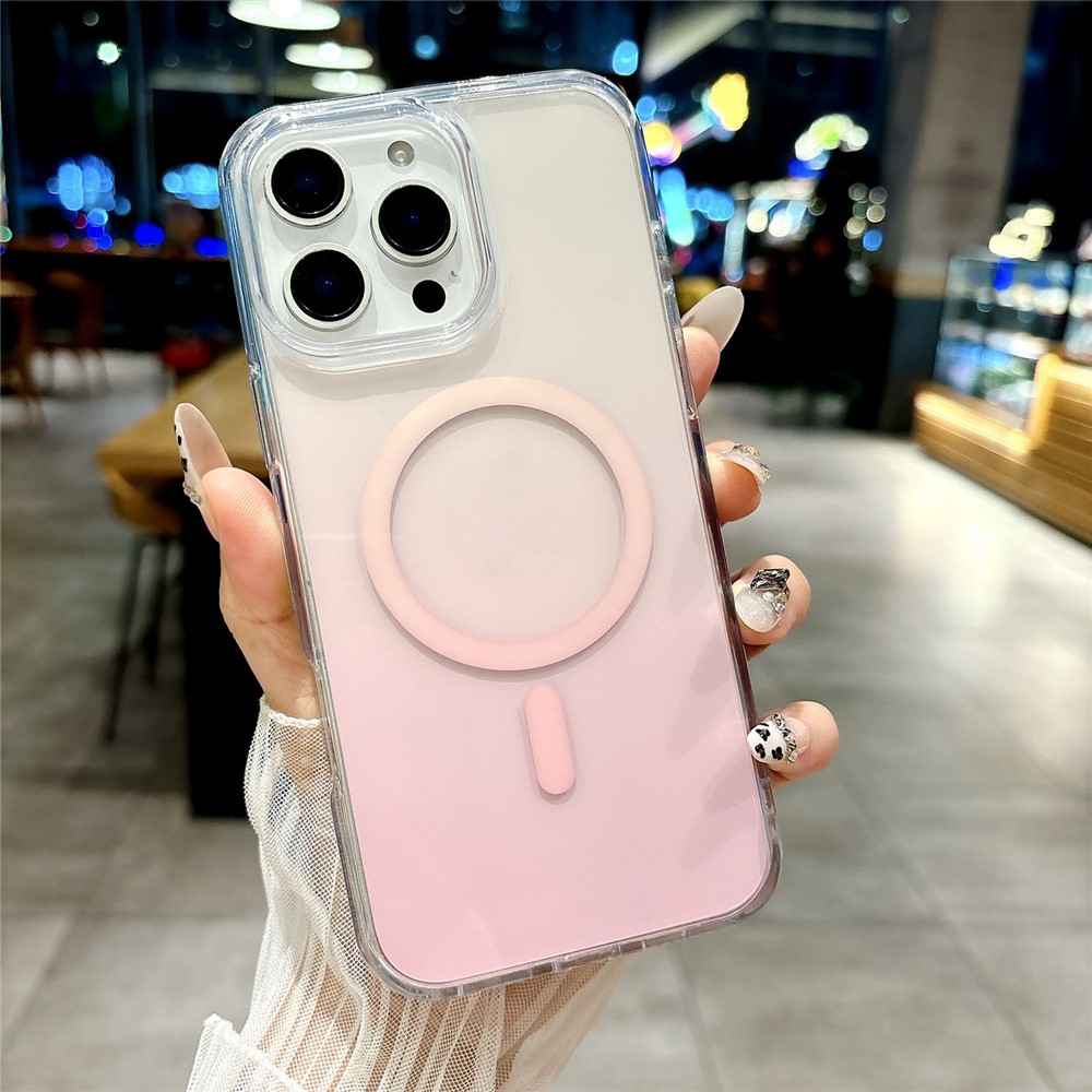 For iPhone 16 Pro Max Case Compatible with MagSafe Transparent Gradient Hard PC Phone Cover - Pink