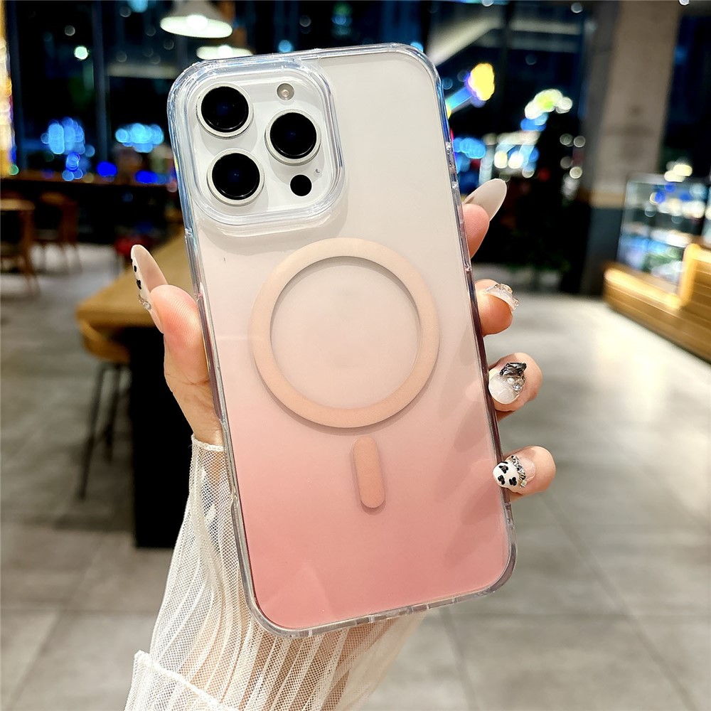 For iPhone 16 Pro Max Case Compatible with MagSafe Transparent Gradient Hard PC Phone Cover - Gold