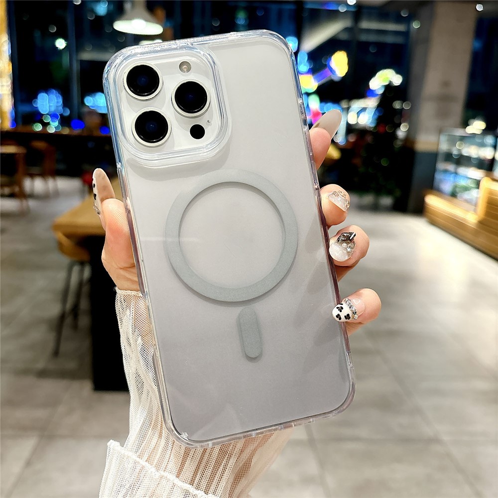 For iPhone 16 Pro Max Case Compatible with MagSafe Transparent Gradient Hard PC Phone Cover - Grey