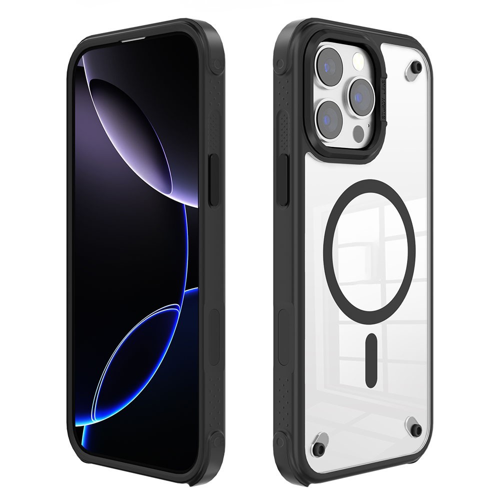 For iPhone 16 Pro Max Case Compatible with MagSafe Corner Protection PC + TPU Clear Back Cover - Black