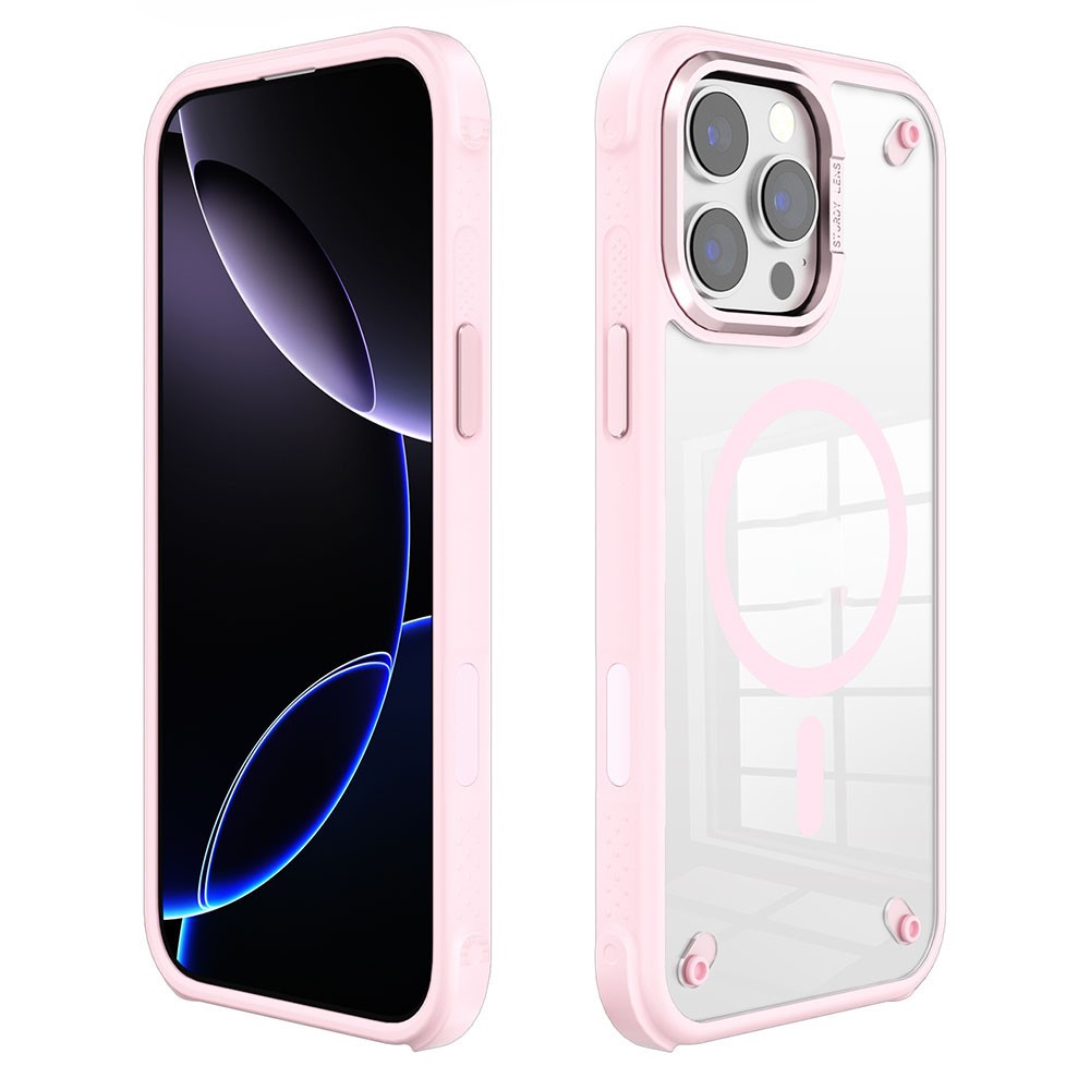 For iPhone 16 Pro Max Case Compatible with MagSafe Corner Protection PC + TPU Clear Back Cover - Pink