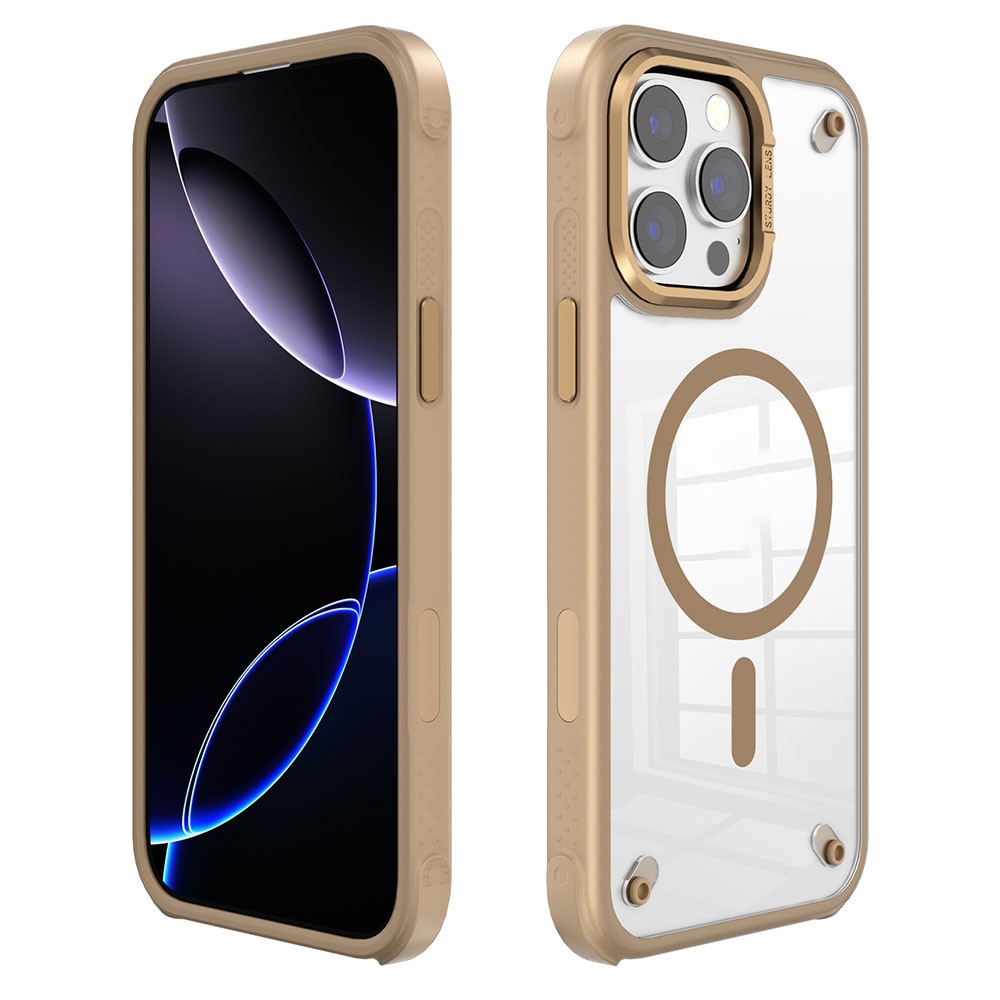 For iPhone 16 Pro Max Case Compatible with MagSafe Corner Protection PC + TPU Clear Back Cover - Desert Gold