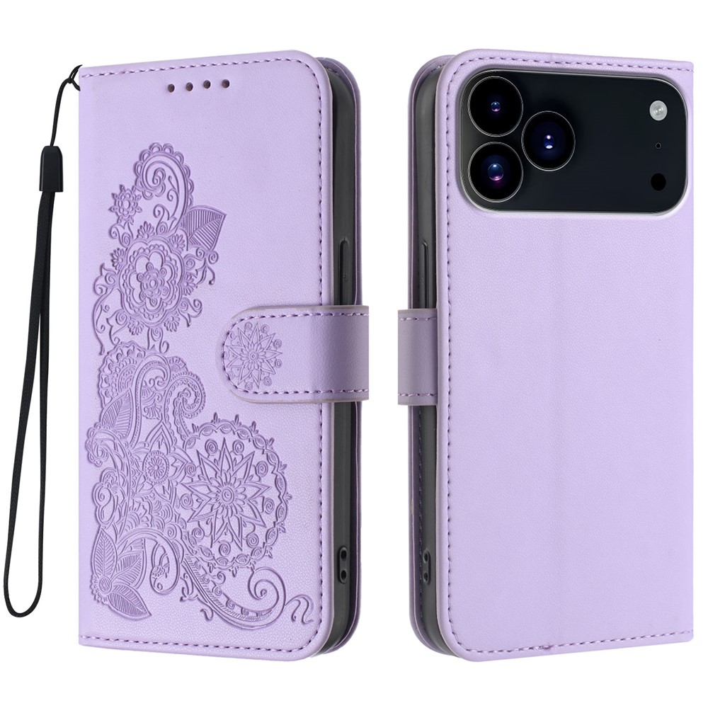 For iPhone 17 Pro Max Phone Cases Mandala Flower Leather Wallet Mobile Cover with Strap - Purple