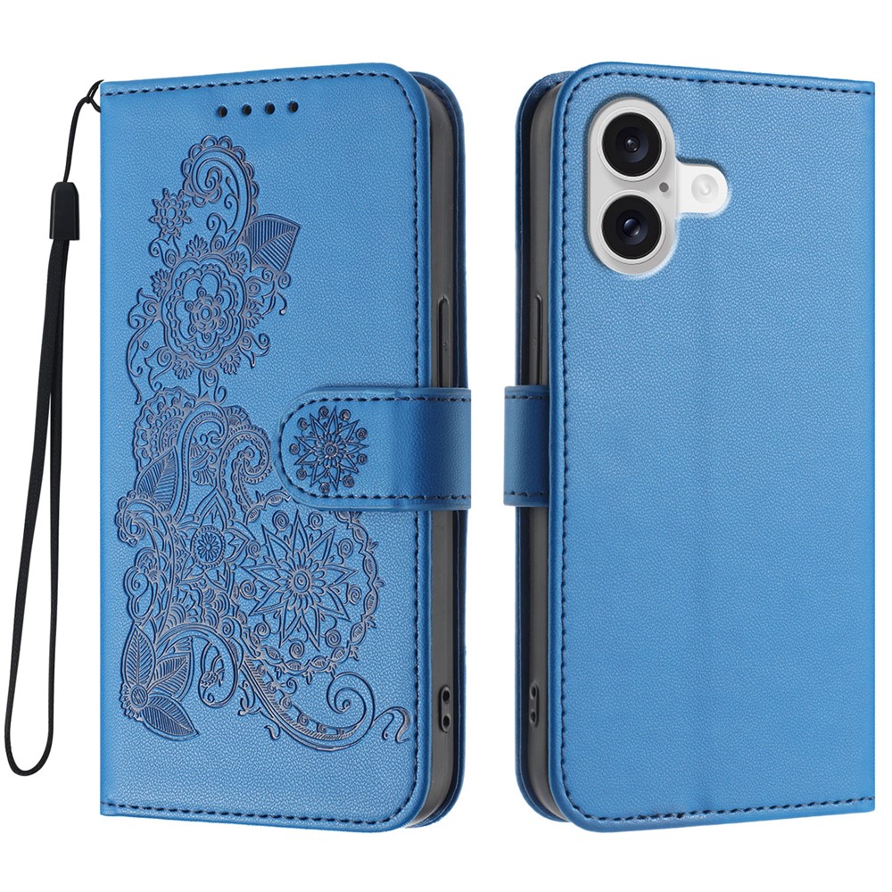For iPhone 17 Phone Cases Mandala Flower Leather Wallet Mobile Cover with Strap - Royal Blue