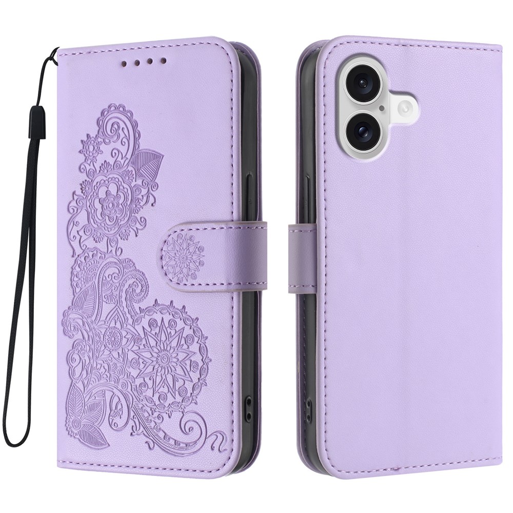 For iPhone 17 Phone Cases Mandala Flower Leather Wallet Mobile Cover with Strap - Purple