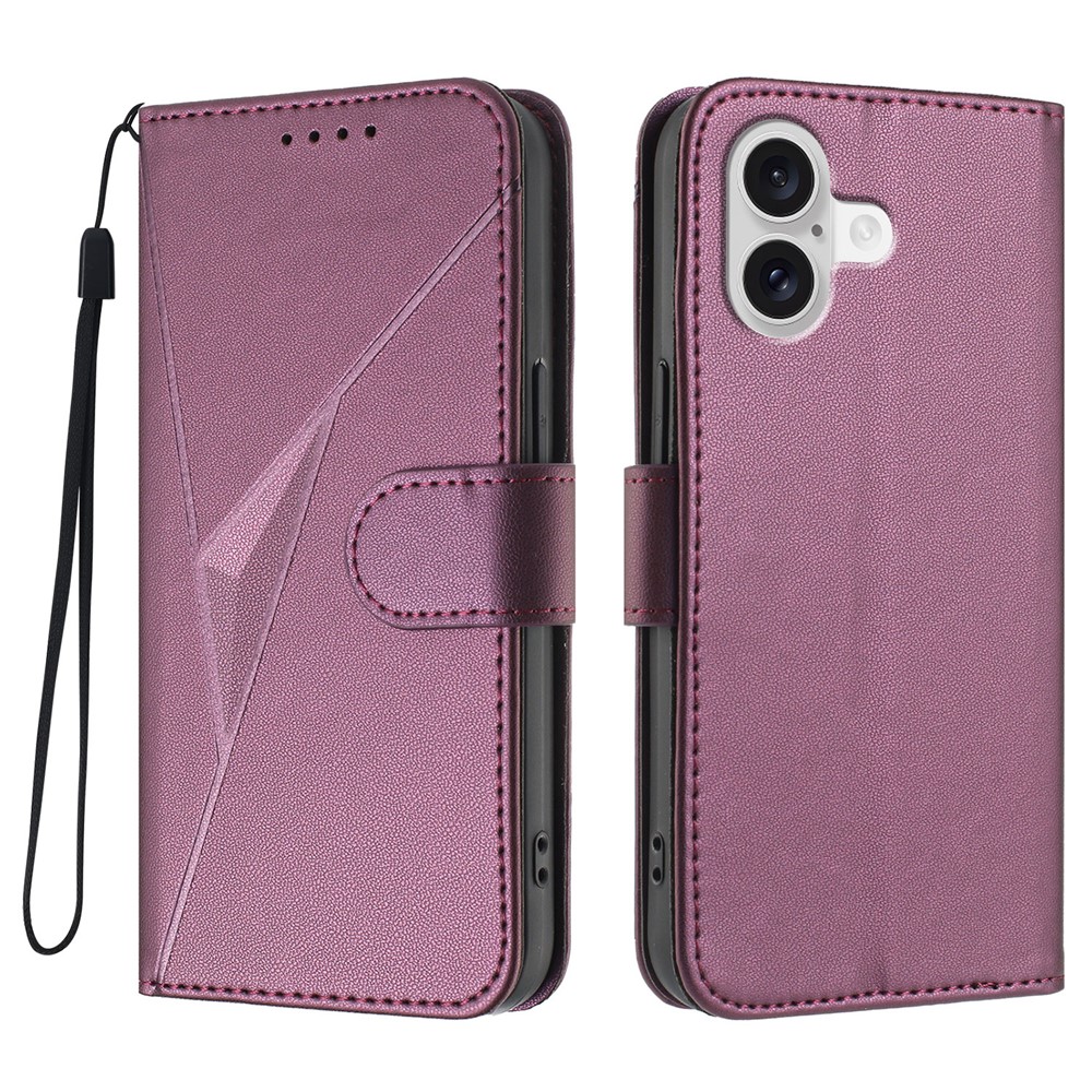 For iPhone 17 Case Triangle Imprint Leather Phone Cover with Lanyard - Dark Purple