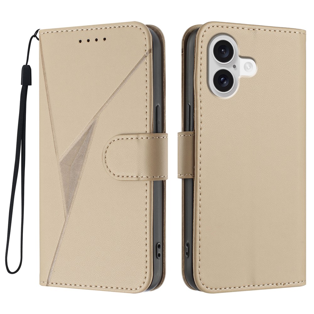 For iPhone 17 Case Triangle Imprint Leather Phone Cover with Lanyard - Golden