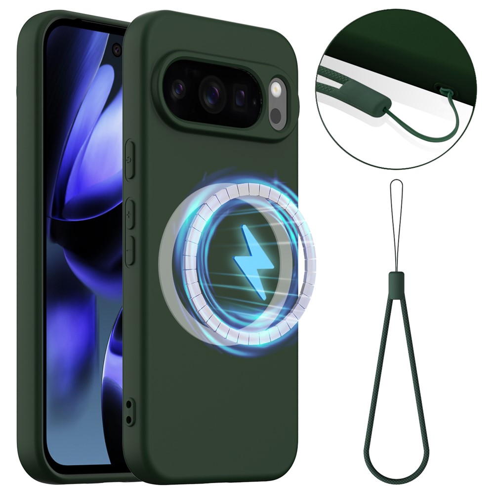 For Google Pixel 10 Pro XL Case Compatible with MagSafe Anti-Drop Liquid Silicone Phone Cover - Dark Green