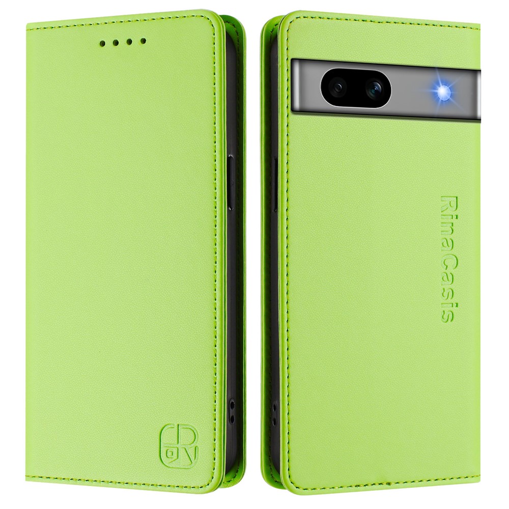 For Google Pixel 7a Leather Case RINACASIS RC01 Phone Cover with RFID Blocking Wallet Stand - Green