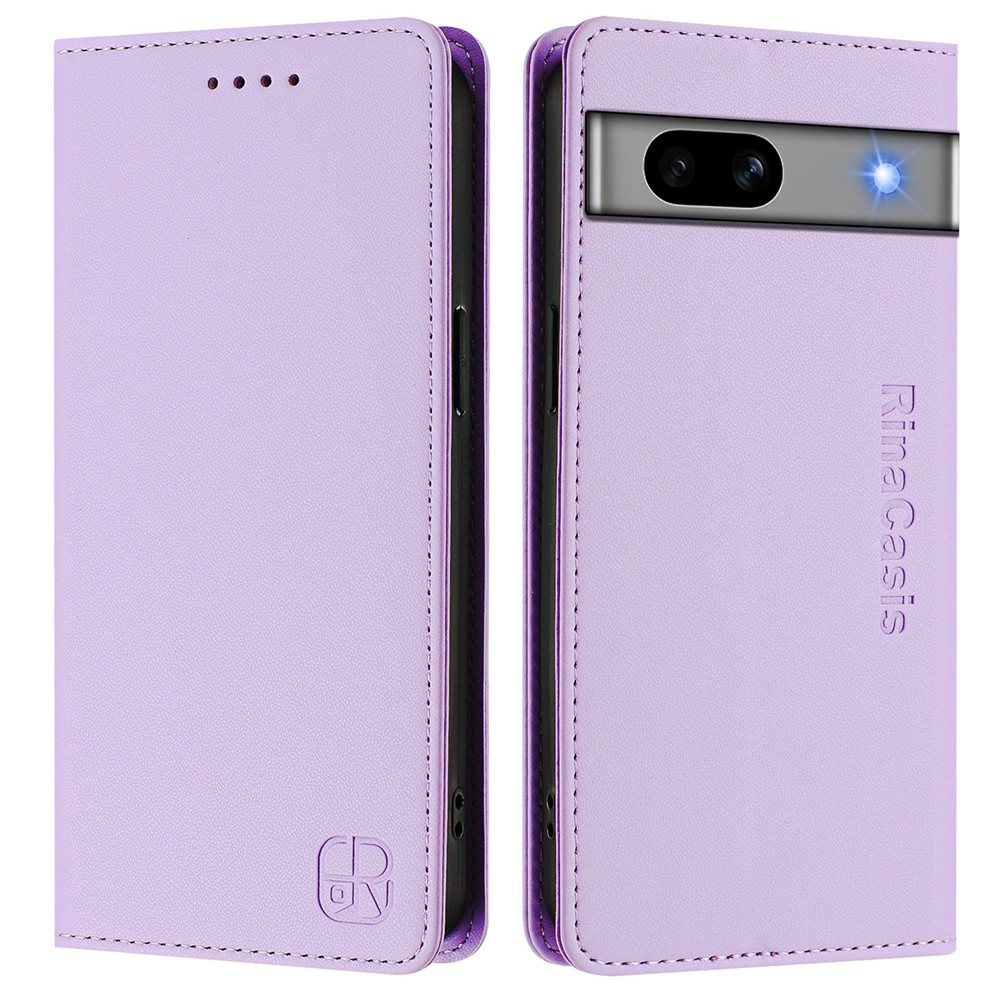 For Google Pixel 7a Leather Case RINACASIS RC01 Phone Cover with RFID Blocking Wallet Stand - Light Purple