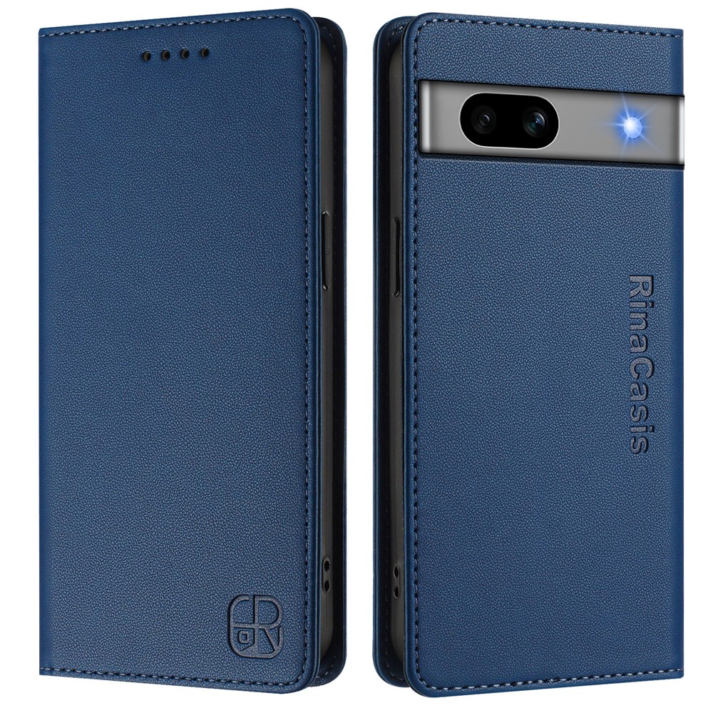 For Google Pixel 7a Leather Case RINACASIS RC01 Phone Cover with RFID Blocking Wallet Stand - Dark Blue