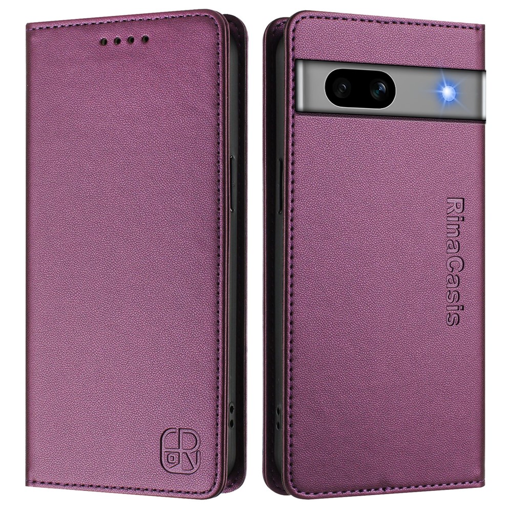 For Google Pixel 7a Leather Case RINACASIS RC01 Phone Cover with RFID Blocking Wallet Stand - Violet