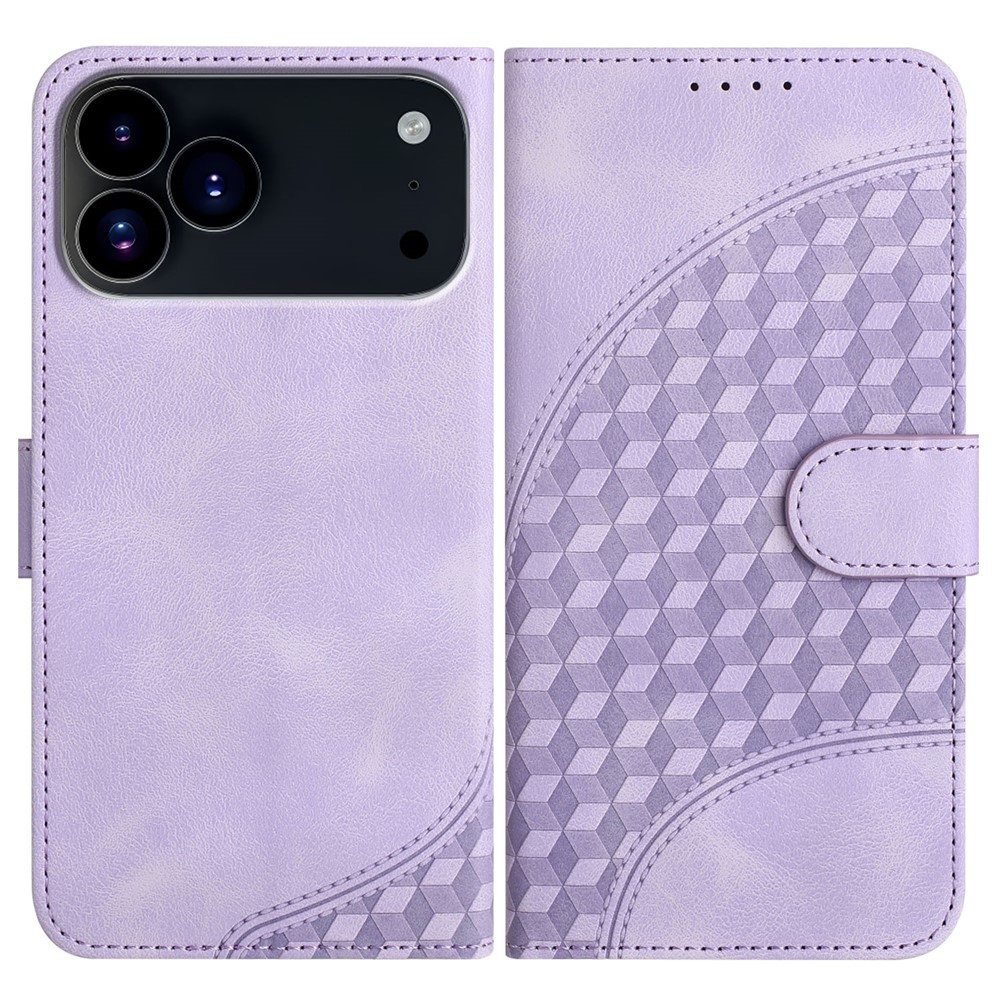 For iPhone 17 Pro Leather Case with Wrist Strap Diamond Imprint Wallet Phone Cover - Purple