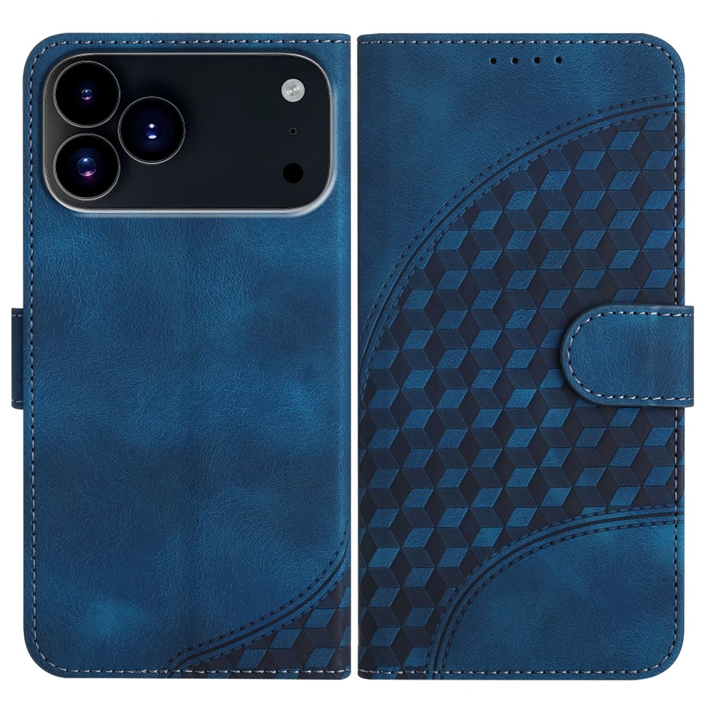 For iPhone 17 Pro Max Leather Case with Wrist Strap Diamond Imprint Wallet Phone Cover - Royal Blue