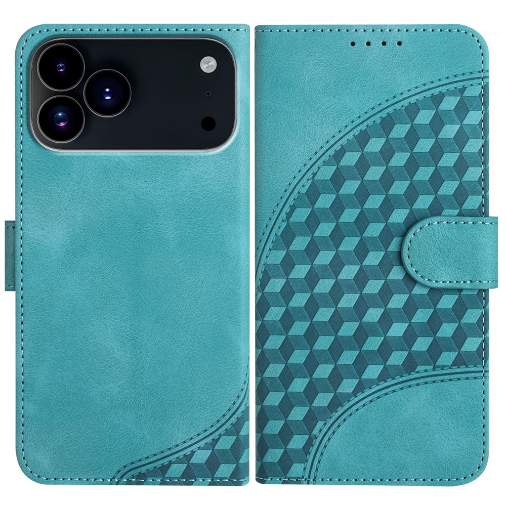 For iPhone 17 Pro Max Leather Case with Wrist Strap Diamond Imprint Wallet Phone Cover - Light Blue
