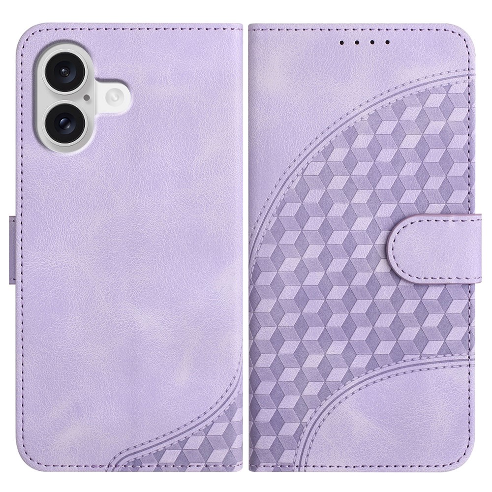 For iPhone 17 Leather Case with Wrist Strap Diamond Imprint Wallet Phone Cover - Purple