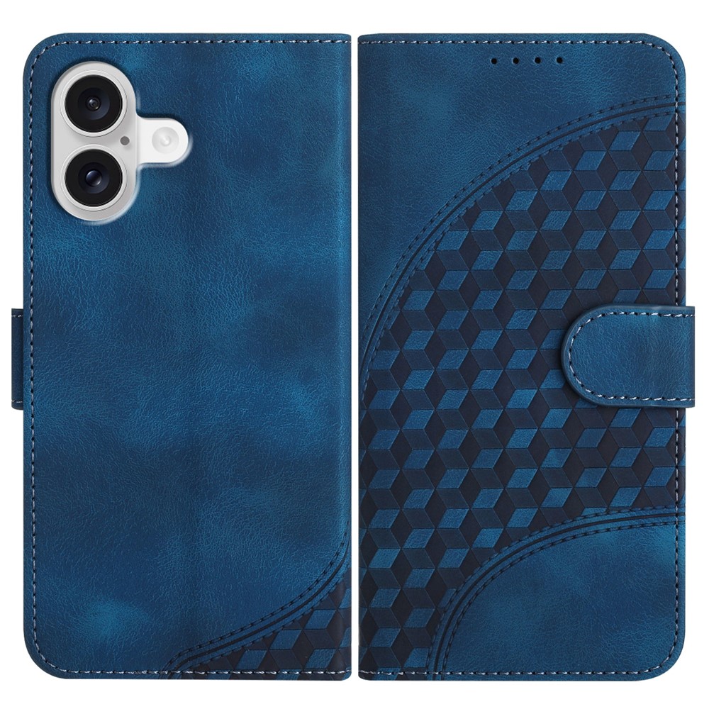 For iPhone 17 Leather Case with Wrist Strap Diamond Imprint Wallet Phone Cover - Royal Blue