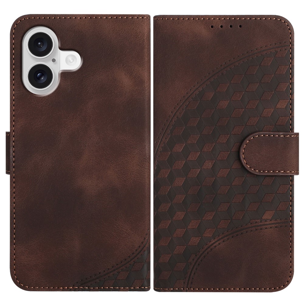 For iPhone 17 Leather Case with Wrist Strap Diamond Imprint Wallet Phone Cover - Coffee