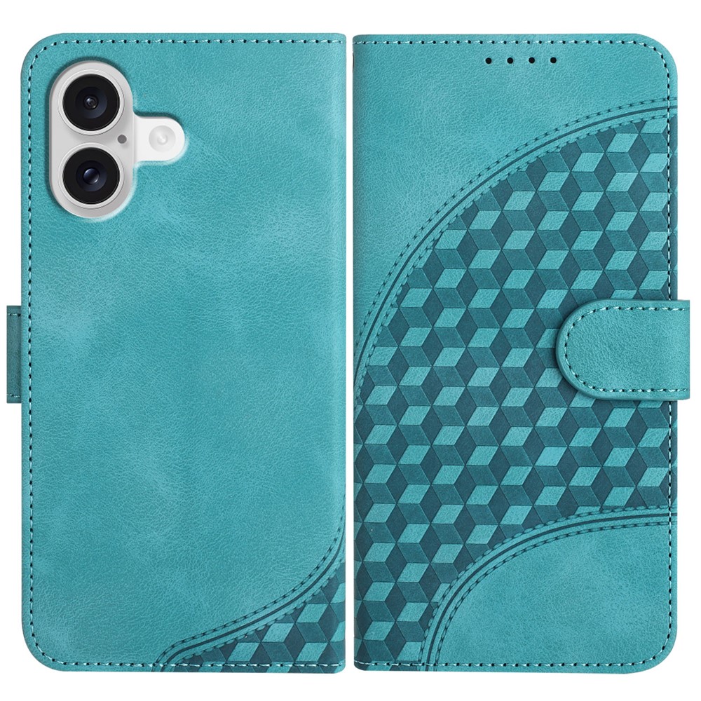 For iPhone 17 Leather Case with Wrist Strap Diamond Imprint Wallet Phone Cover - Light Blue