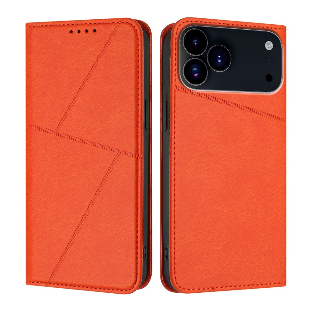 For iPhone 17 Pro Wallet Case Magnetic Closure Leather Flip Phone Cover with Stand - Orange