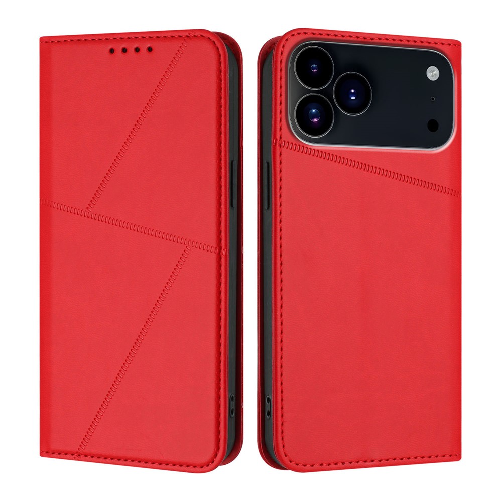 For iPhone 17 Pro Max Wallet Case Magnetic Closure Leather Flip Phone Cover with Stand - Red